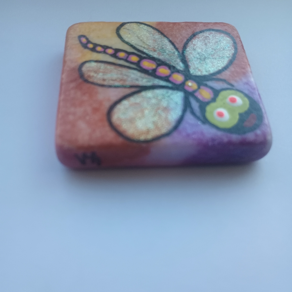 Dragonfly Painted Art Rock Stone Paperweight